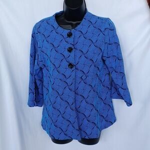 Andria Lieu Collection Vintage Three Button Jacket, 3/4 Sleeve, Blue/black, USA